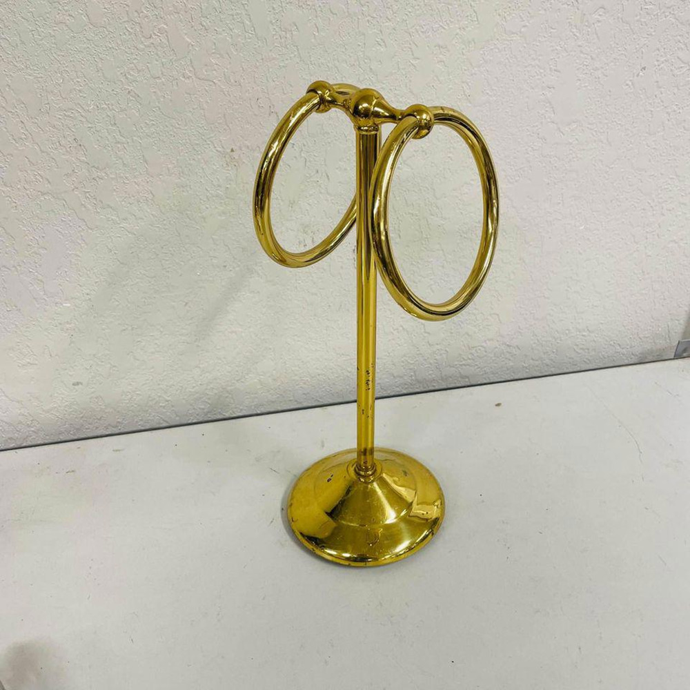 Vintage MCM Gold / Brass Double Hand Towel Ring Holder Stand - HN